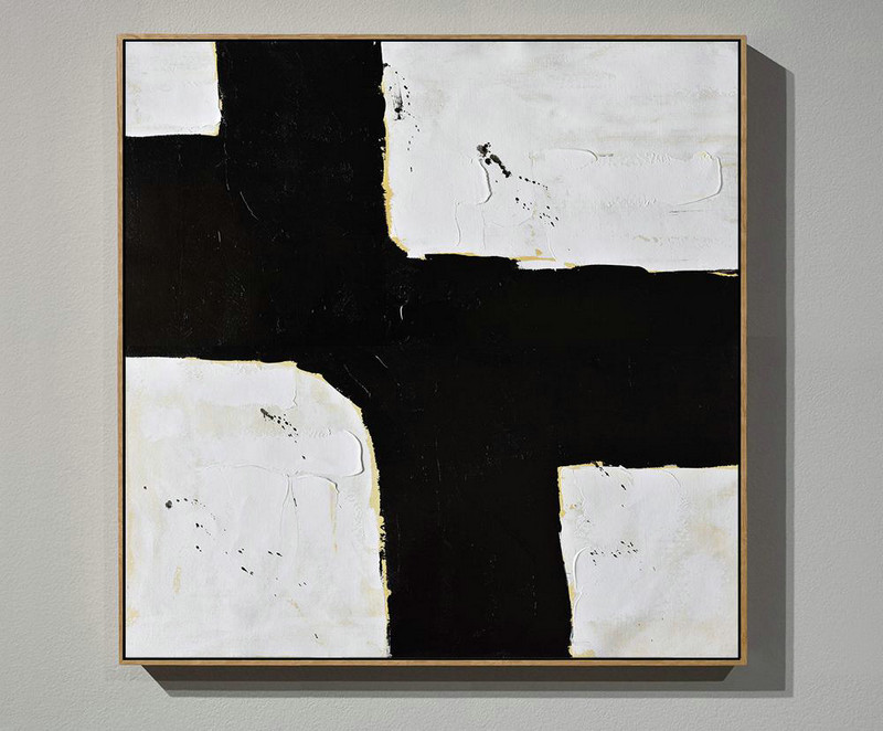 Abstract Painting Extra Large Canvas Art,Handmade Minimal Art Palette Knife Canvas Painting, Black White Beige - Custom Canvas Wall Art